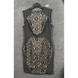 Adrianna Papell Lace Sheath Dress Womens Size 16 Black & Tan Sleeveless